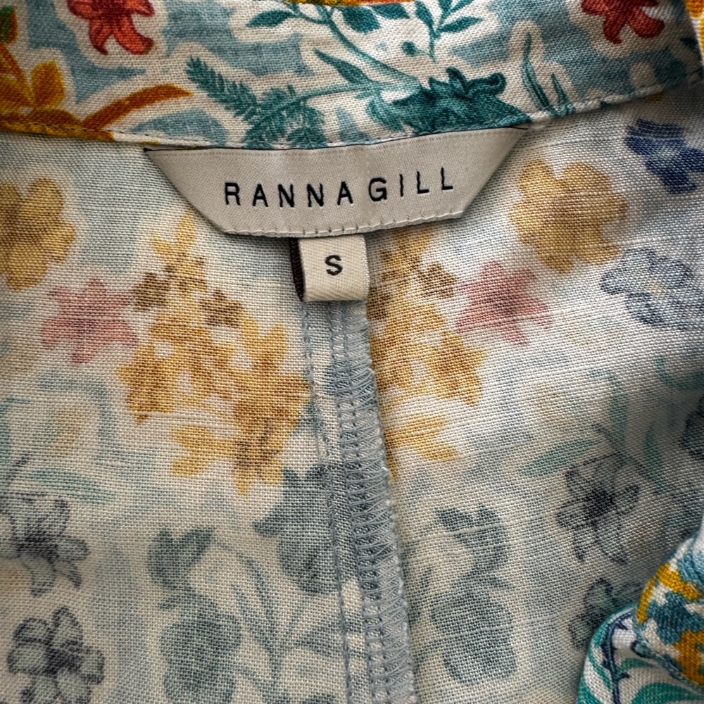 Ranna Gill Floral Belted Sleeveless Romper in Aqua Blue, Yellow & Green - Picture 12 of 14
